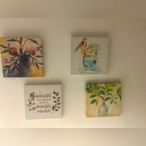 Set of 4 wall art nature / floral / positive saying